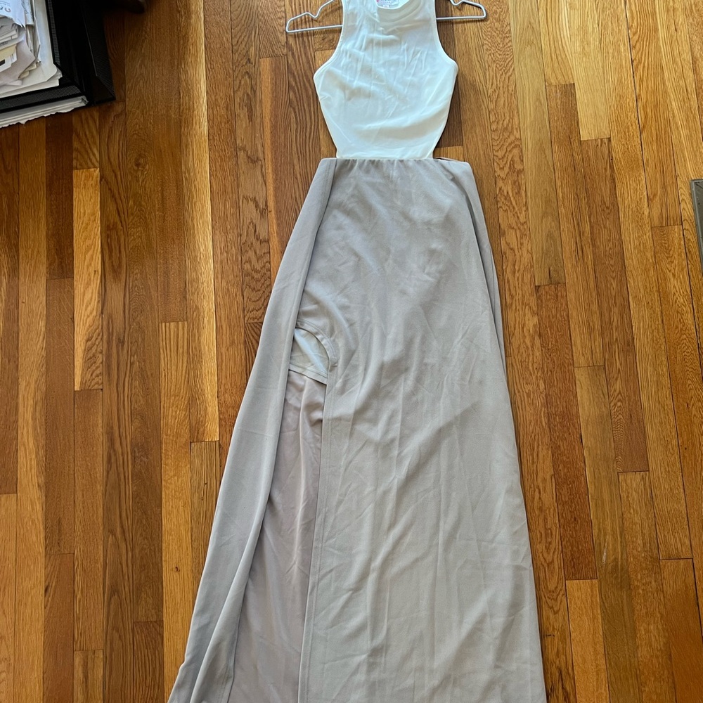 Elegant White and Gray Sleeveless Dress